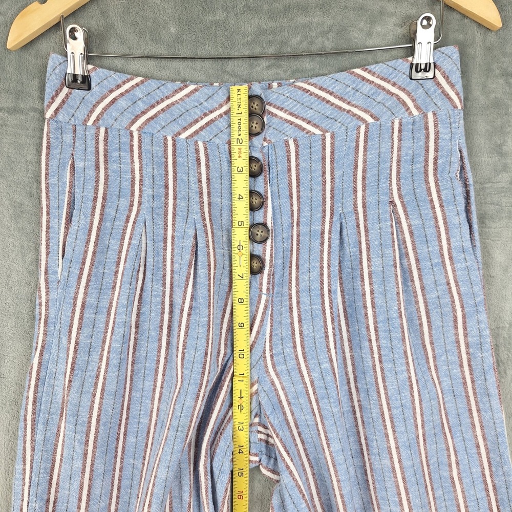 Cali 1850 Pants Medium Linen Blend Beach Coastal Wide Leg Striped Resort Cropped - Picture 5 of 8